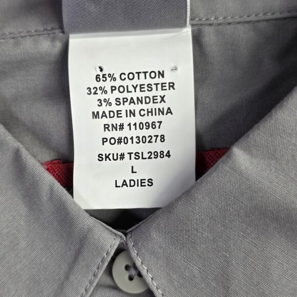 Tesla Shirt Womens L Gray Button Down 3/4 Sleeve Embroidered Logo Stretch Moto - Picture 12 of 13